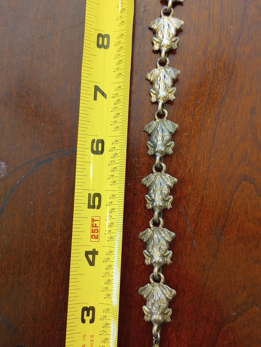 Antique-Style Sterling Silver Gold Frog Link Bracelet - Women Jewelry